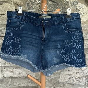 Women's Blue Embroidered Jean Shorts